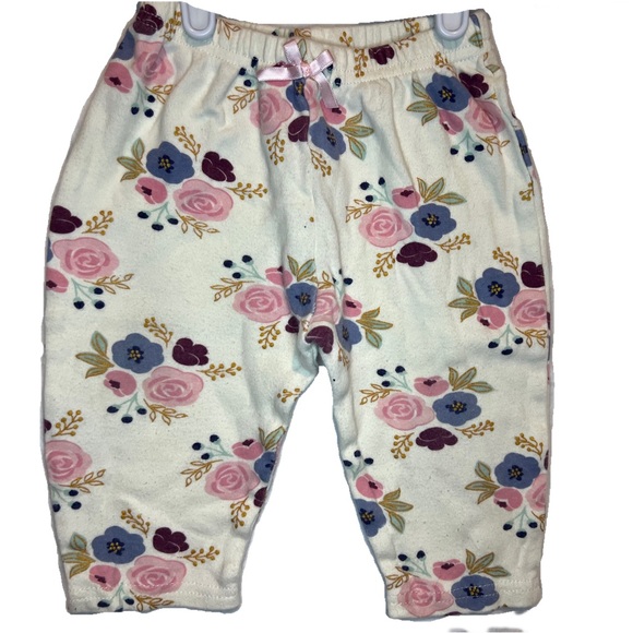 2/$4 Little Treasures 9-12m pink & blue floral print cotton pants - Picture 1 of 4